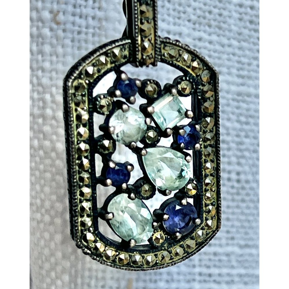 CNA Sterling Silver Pendant Necklace With Amethyst & Crystal Stones 10" Drop 1.2
